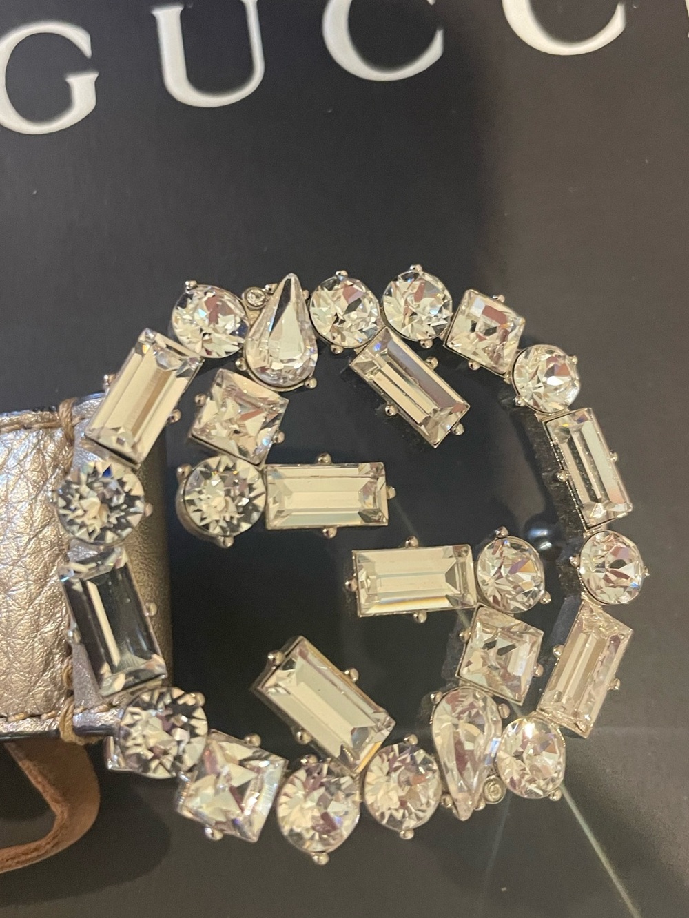 GUCCI~354381Crystal Embellished Interlocking G Leather Belt - Picture 4 of 10